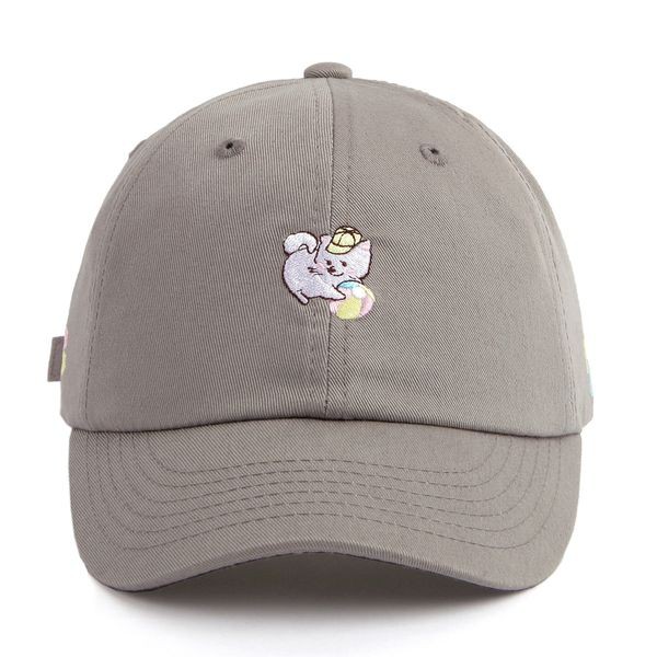 PREMI3R Mũ lưỡi trai FL502 mũ lưỡi trai cute Premi3r CC pompom S grey mũ thêu hình Pomeranian phong cách Hàn Quốc 2024