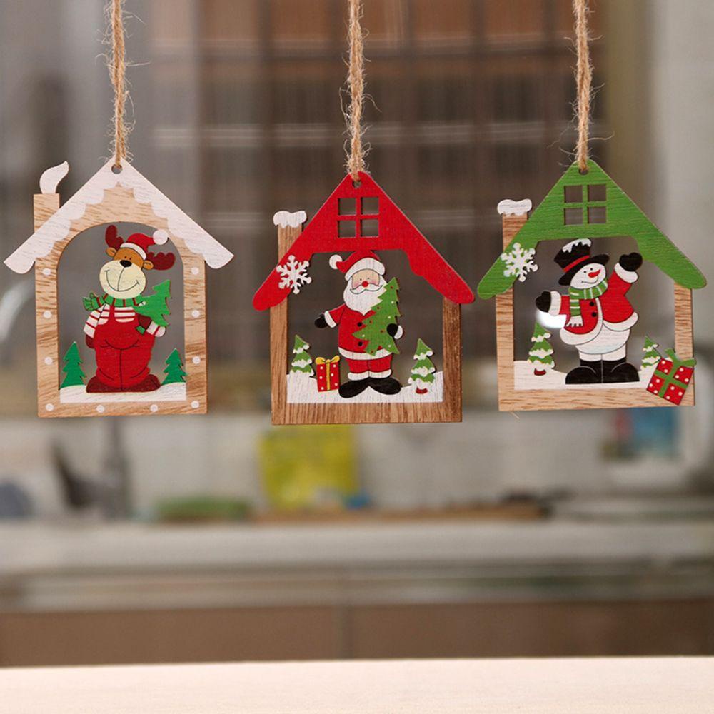 Phụ Kiện Trang Trí Giáng Sinh Hình Người Tuyết / Tuần Lộc / Ông Già Noel Bằng Gỗ