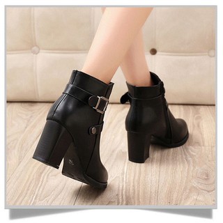 Giày Boot Nữ Cao Gót Đế Cao 7Cm Da Pu G032