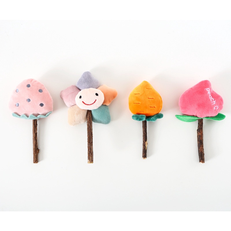 Đồ chơi nhồi bông hình kẹo mút/ dâu tây/ hình hoa làm sạch răng cho mèo