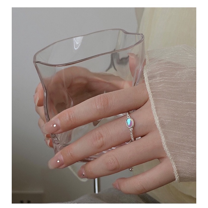 Nhẫn bạc nữ đá màu dây rút