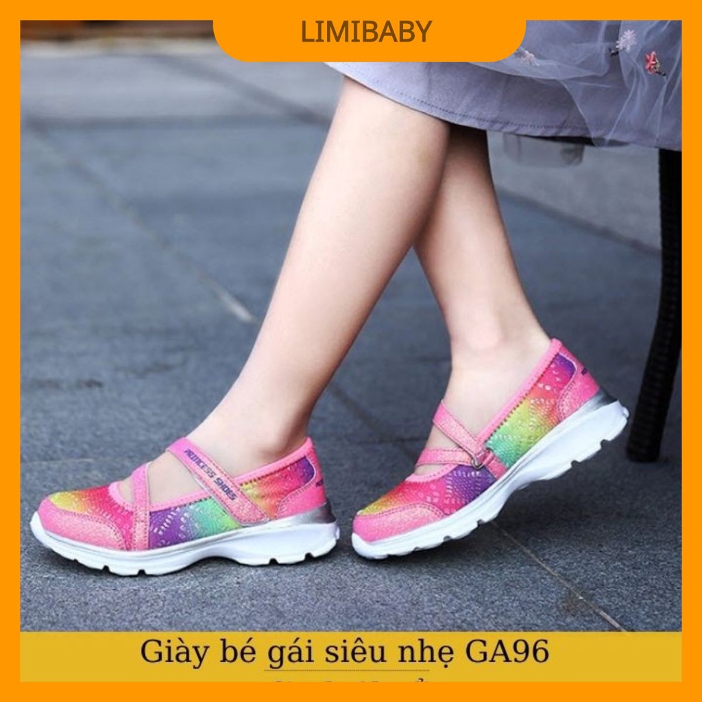 Giày trẻ em Princess shoes Giày cho bé gái 3 - 12 tuổi chống trơn siêu nhẹ có quai dán, nhũ lấp lánh 7 sắc cầu vồng GA96