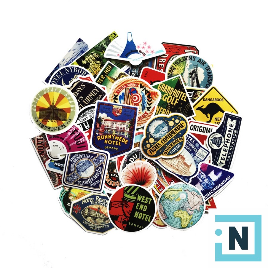 [ iNote ] Set 50~55 Sticker Dán PVC Retro Hotel