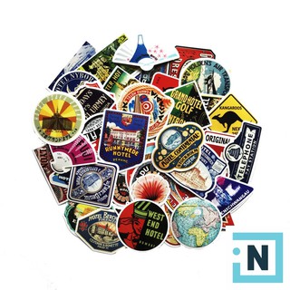 [ iNote ] Set 50~55 Sticker Dán PVC Retro Hotel