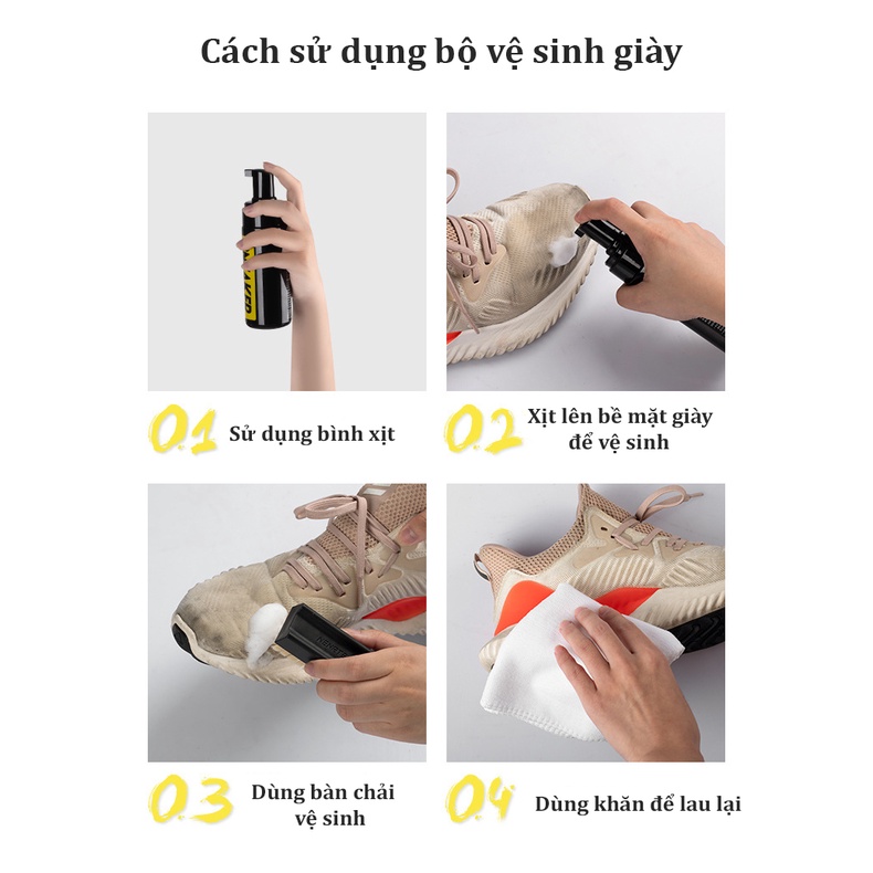 Bộ kit CAO CẤP vệ sinh giày Sneaker Cleaning 150ml có kèm bàn chải và khăn Vatiso BKG01