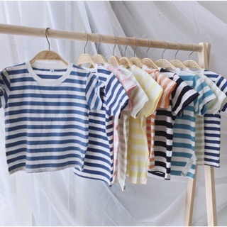 Áo Phông Kẻ Cộc Tay MUJI Cho Bé Trai Gái 1-8 Tuổi