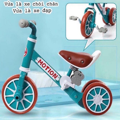 Xe chòi chân thăng bằng cho bé MOTION, có bàn đạp 2in1 khung thép yên da-Xe chòi chân motion cho bé 3 bánh,chịu lực 40kg