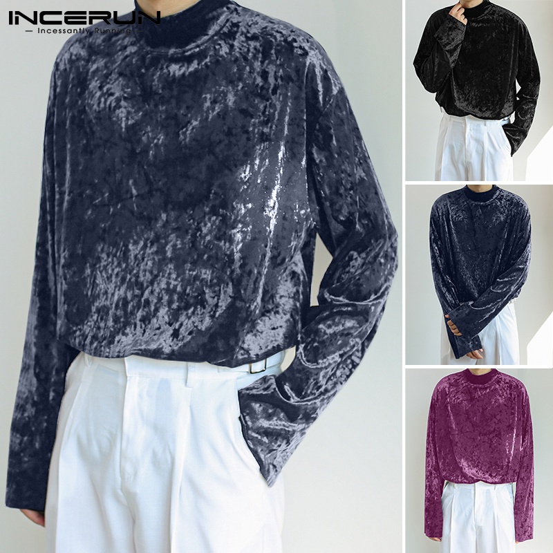 Áo Kiểu INCERUN Vải Nhung Cổ Cao Dài Tay Thời Trang 3 Màu Lựa Chọn Cho Nam