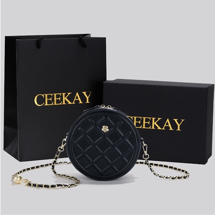 🌸Hàng Order🌸 Túi Xách Nữ CEEKAY Da Trơn Dập Vân Dáng Tròn Quai Da Phối Xích Quả Lắc Sang Chảnh Nữ Tính 🌸Hàng Quảng Châu