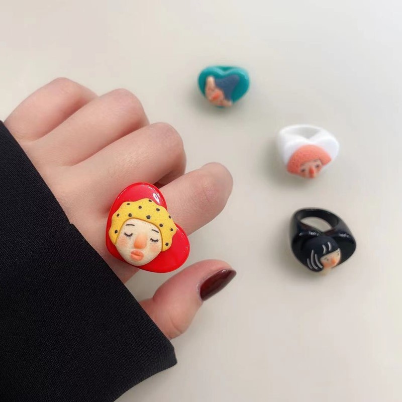 Nhẫn nhựa resin mặt trái tim/ búp bê thời trang Hàn Quốc sáng tạo
