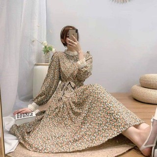 Đầm voan lụa Hàn dáng dài phối ren QCCC -🌸🌸🌸