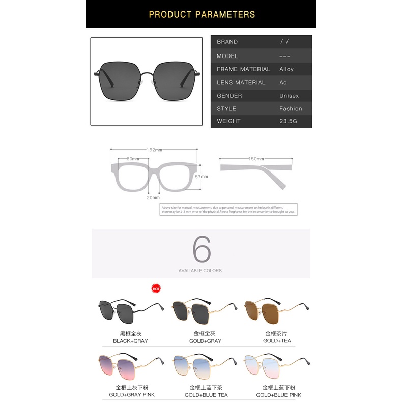 Kính râm gọng kim loại hình vuông uv400 cho nữ