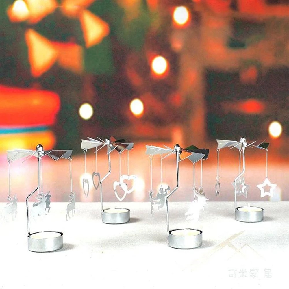 Giá đỡ đèn cầy hình cối xay gió màu bạc độc đáo trang trí giáng sinh
