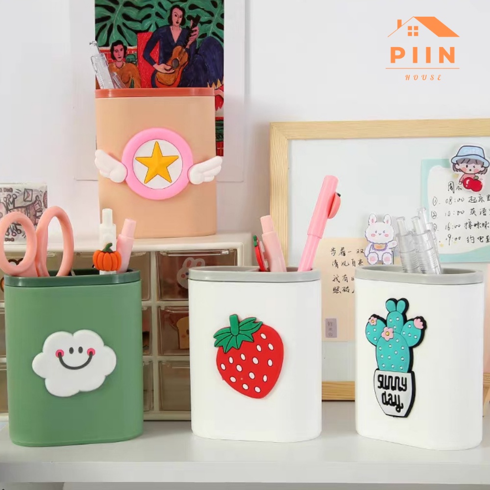 Hộp Đựng Bút Đa Năng PIIN HOUSE, Thiết Kế Dễ Thương Hình Ngộ Nghĩnh, Nhiều Ngăn, Màu Trắng Tinh Tế