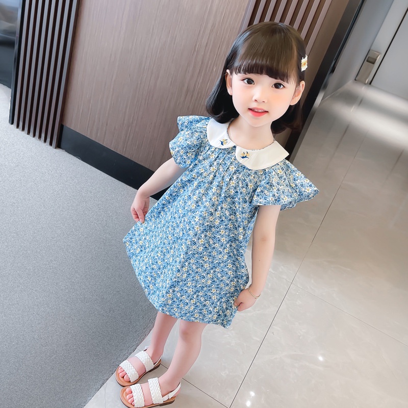 Đầm Thời Trang Dạo Phố Đáng Yêu Dành Cho Trẻ 20222♚✘Đầm cotton Cổ Búp Bê Họa Tiết Hoa Thêu Xinh Xắn Thời Trang Cho Trẻ Em Gái