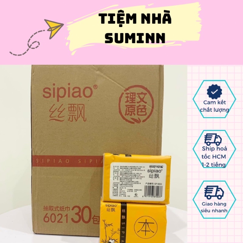 Thùng 30 gói Giấy Sipiao nội địa 6021 bản đủ được cấu tạo với 3 lớp thấm hút, an toàn cho da em bé
