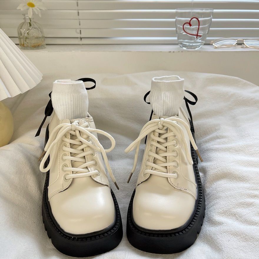 Mary Jane Giày Da Cao Gót 5.5cm Mũi Tròn Phong Cách Retro Anh Quốc