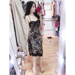 Đầm body ôm hai dây thun in phối ren mút ngực giá rẻ