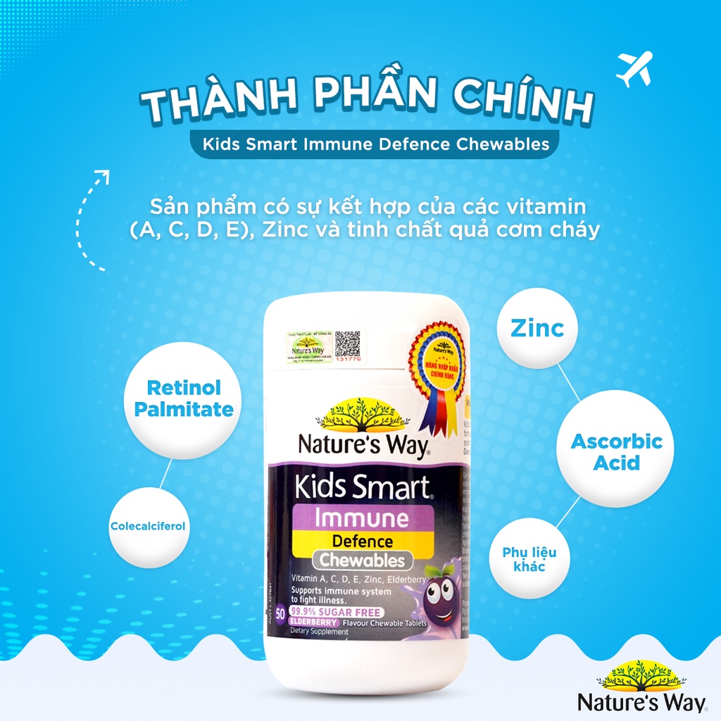 Viên Nhai Cho Bé Nature’s Way Kids Smart Immune Defence Chewables Tăng Cường Miễn Dịch Và Sức Đề Kháng 50 Viên