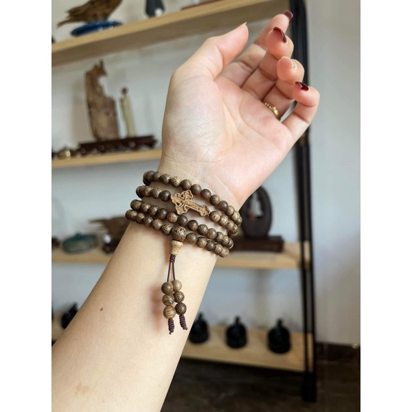 Vòng Tay Thời Trang, Chuỗi Trầm Hương Mix Thánh Giá Quấn Tay 4 Vòng Size Hạt 6li