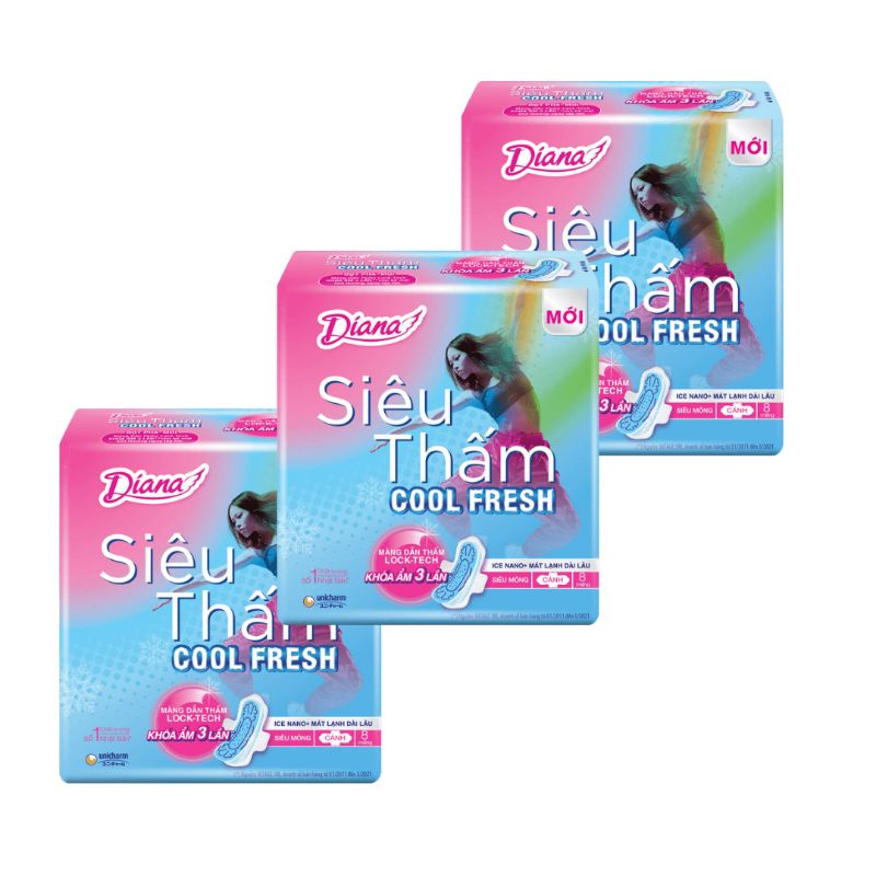 Combo 6 gói băng vệ sinh Diana siêu thấm Cool Fresh 8 miếng