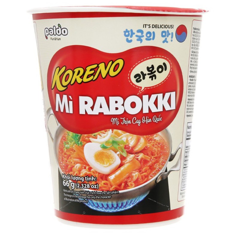 Mì Trộn Rabokki Koreno ly 66g (mì kim chi, bò cay, rabokki,...)