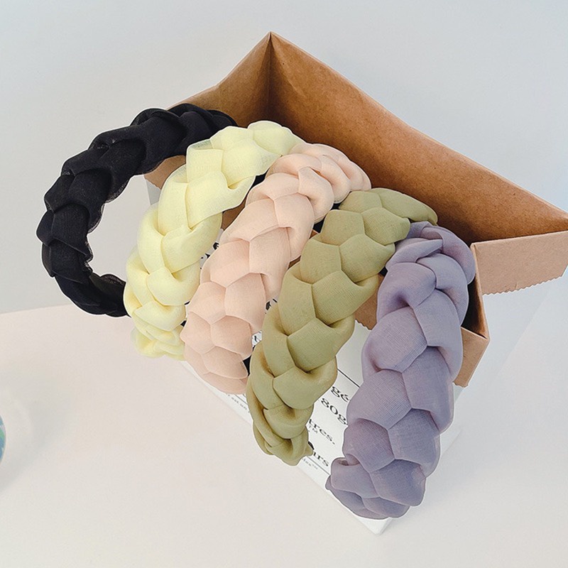 CBT01 Cài tóc nữ kiểu bờm bện vải voan trơn màu pastel phong cách HÀN QUỐC