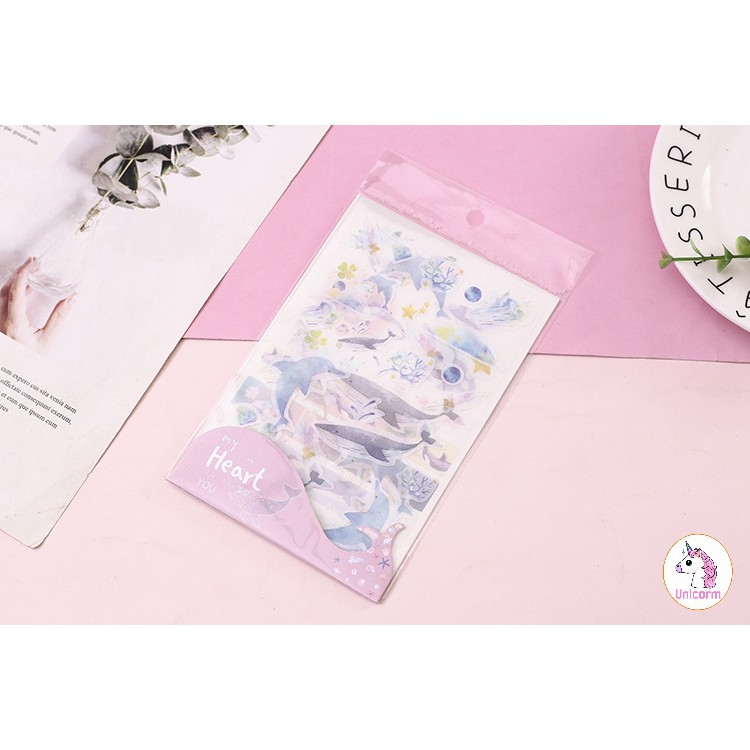 Set 4 tấm Sticker cá heo my heart you siêu đáng yêu