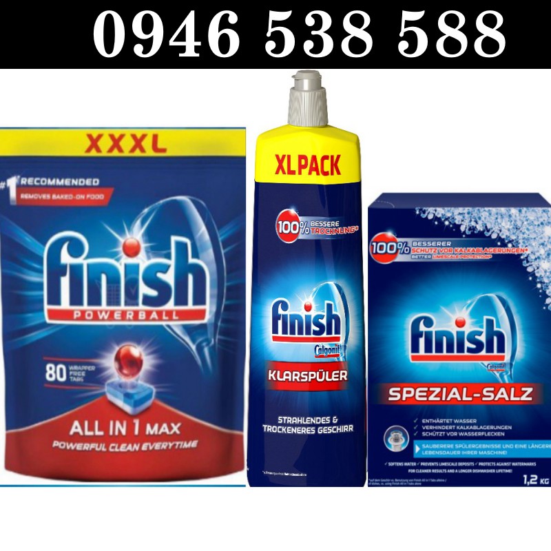Combo Viên rửa bát Finish 80V + Muối Finish 1.2kg + Nước làm bóng Finish 750ml