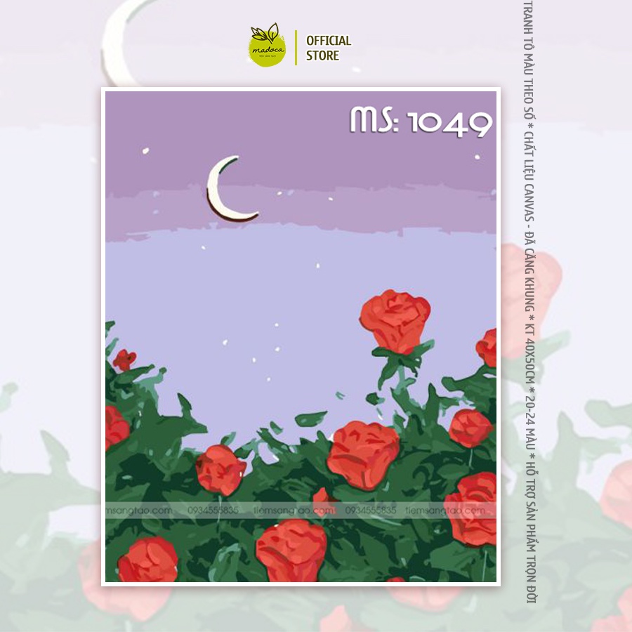 Tranh tô màu hoa hồng đỏ và trăng T1049