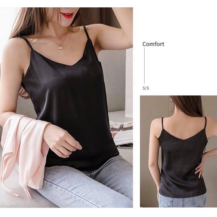 Aó lụa hai dây SATIN mặc trong vest BLAZER, Aó nữ cổ tim  siêu đẹp,áo lụa 2 dây