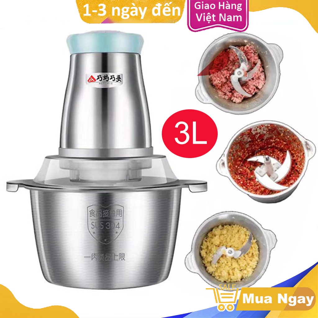 Máy Xay Thịt Đa Năng, Xay Tỏi Ớt Bằng Điện Cối Inox 3 Lít Dễ Dàng Rửa Sạch,thiết Kế 5 Lưỡi Dao Giúp Xay Thịt Nhanh Hơn