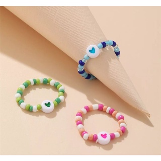 Nhẫn hạt cườm mix charm tim