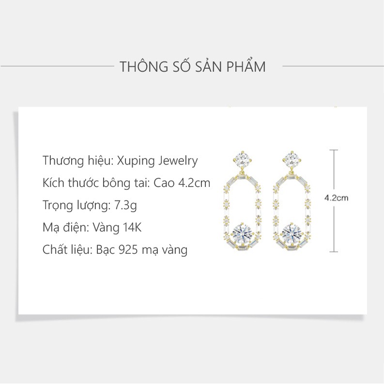 Bông Tai Nữ Mạ Vàng Mạ Vàng 14K, Đính Đá Zircon Sang Trọng - XPBT06