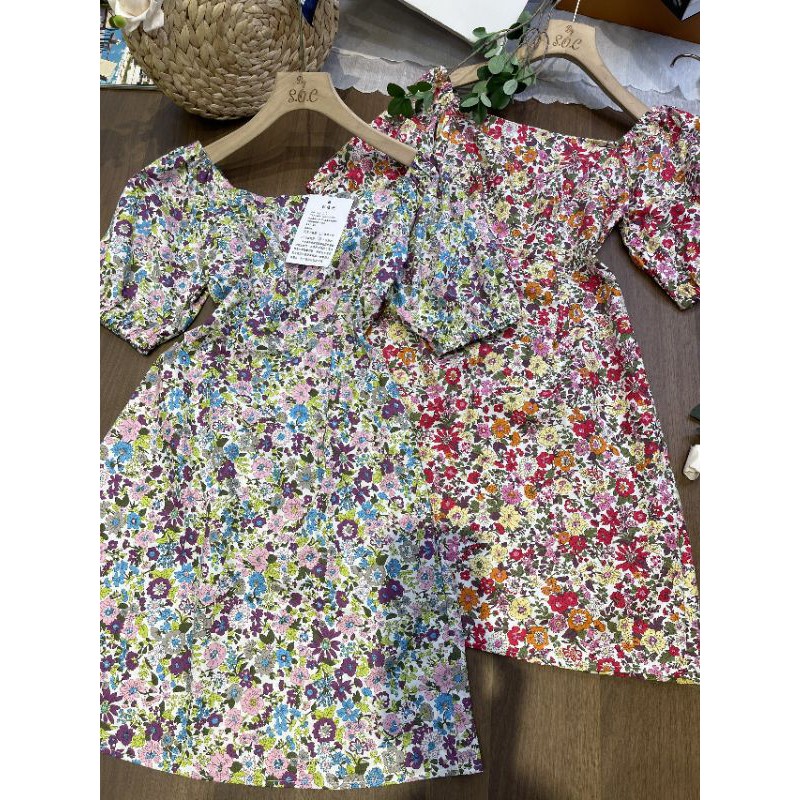 [Mã SKAMA06 giảm 8% tối đa 50K đơn 250K] Đầm hoa cổ vuông tay con ( hính thật) | BigBuy360 - bigbuy360.vn