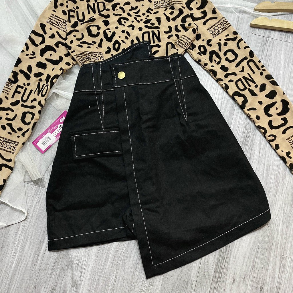 chân váy kiểu lệch xéo phối chỉ nổi xinh