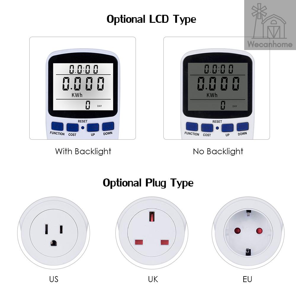 LCD Display Electricity Usage Power Meter Socket Energy Watt Volt Amps Wattage KWH Consumption Analyzer Monitor Outlet--with Backlight AC110V~130V US Plug