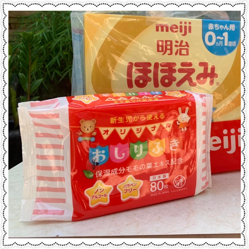 Khăn giấy ướt Meiji cho bé 80 tờ hàng Nội Địa Nhật Bản siêu mềm mại không màu, không mùi, không kích ứng