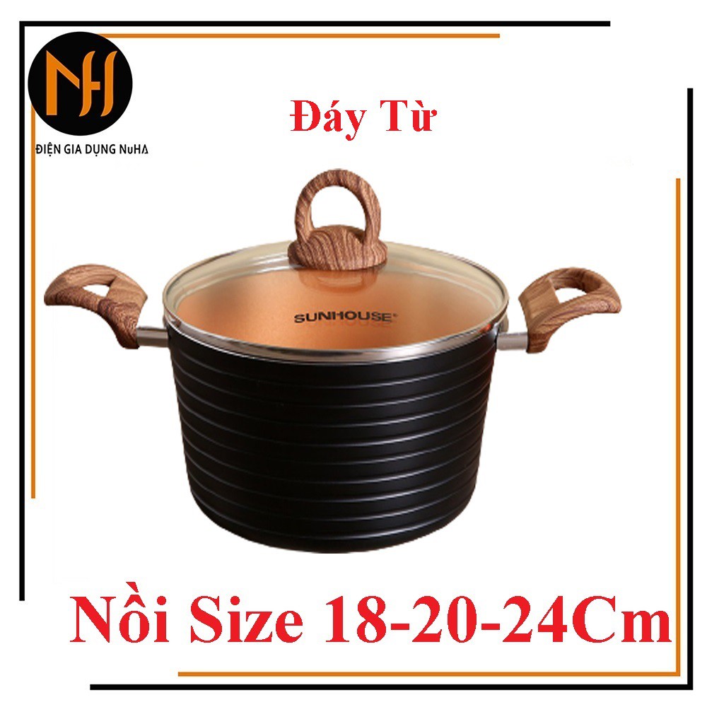 Nồi ceramic đáy từ SUNHOUSE NỒI LẺ 18 CM 20 CM 24 CM, dùng mọi loại bếp.