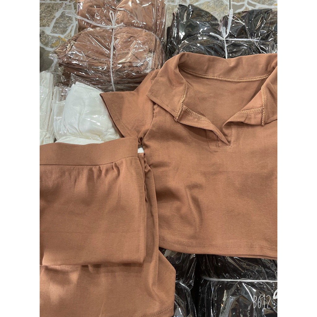 Sét bộ áo croptop cổ bẻ phối chân váy thun body dài cực xinh , chất thun bozip dày dặn co giãn