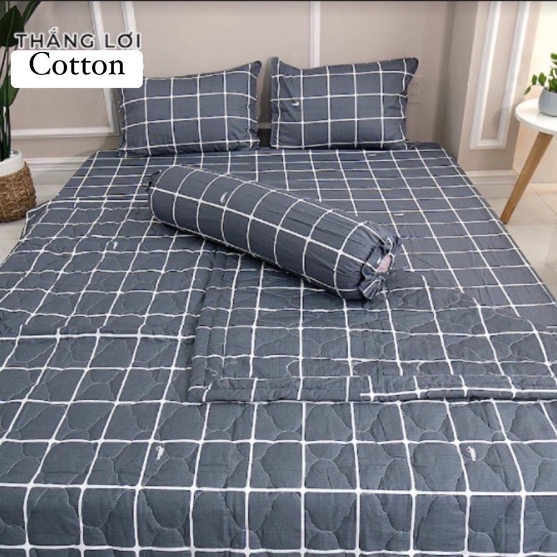 Drap cotton 100% , ga trải giường cao cấp chuẩn LOGO CTY mẫu bàn cờ đen