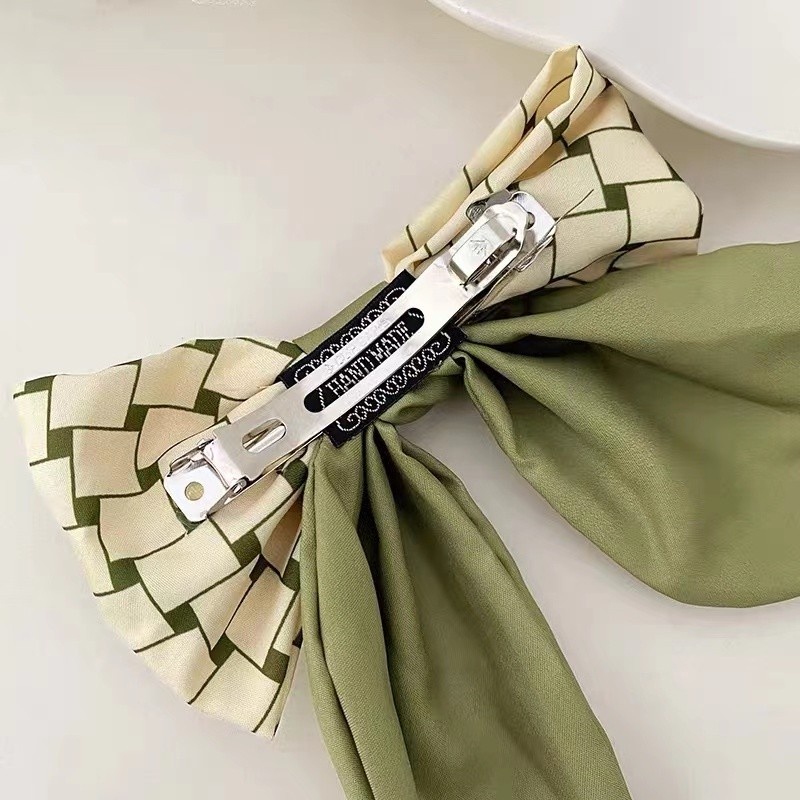 Dây Buộc Tóc Nơ Satin Đính Ngọc Trai Màu Xanh Bơ Phong Cách Hàn Quốc Mới Cho Nữ
