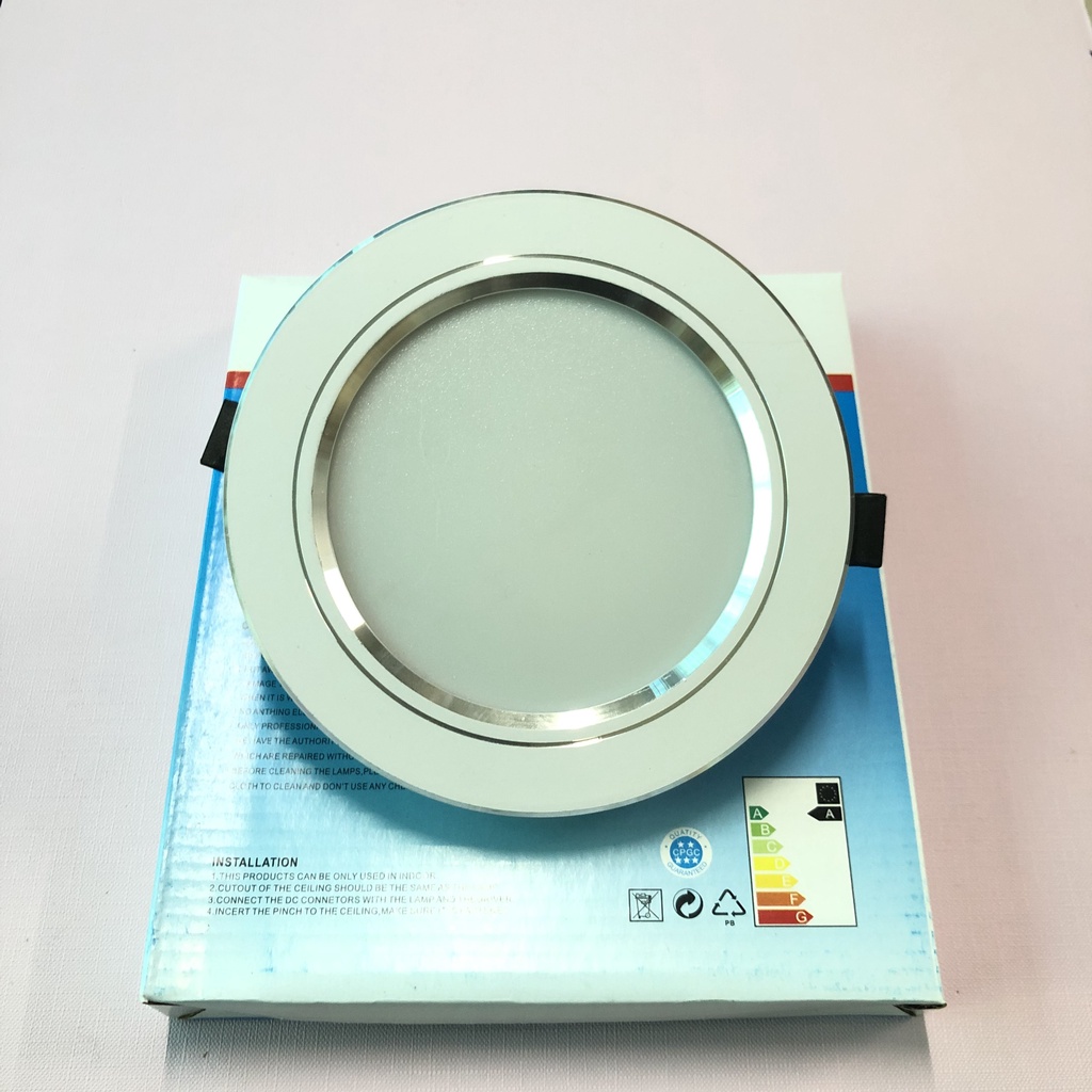 Đèn led âm trần 3 Chế độ màu 9w viền Bạc lỗ khoét 110 - Bảo Hành 12 tháng