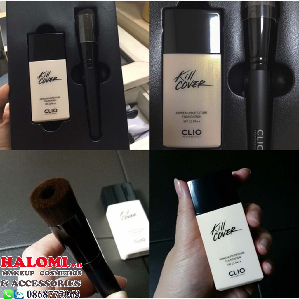 Set kem Nền Clio Kill Cover Airwear Protexture Foundation SPF25 PA++ (35ml) Kèm 1 Cọ tán Cao Cấp Chính Hãng | BigBuy360 - bigbuy360.vn