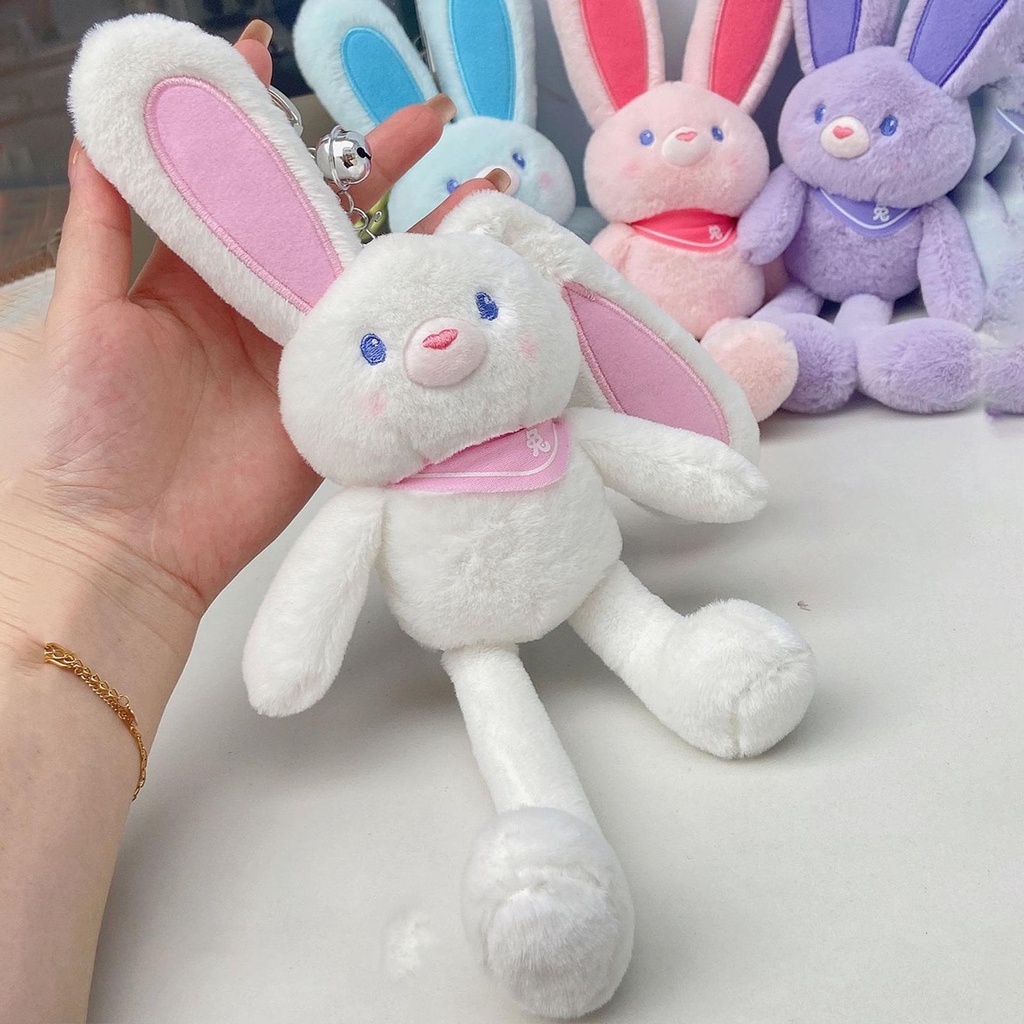 Móc Khóa Thỏ Nhồi Bông Tai Dài Mềm Mại Có Thể Thu Gọn