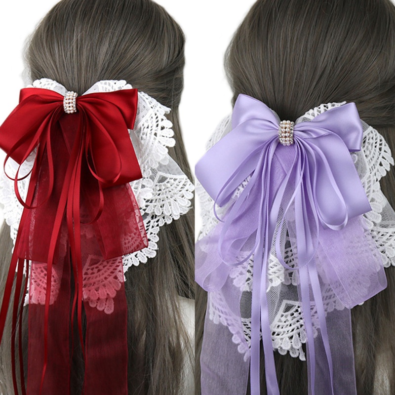 Kẹp Tóc Đuôi Ngựa Hóa Trang Phối Ren Thêu Họa Tiết Handmade Xinh Xắn