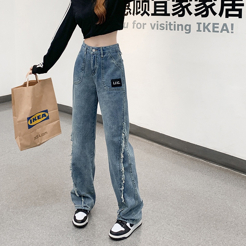Quần jeans dài ZHELIHANGFEI ống rộng thời trang dành cho nữ