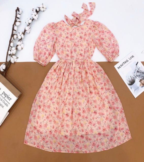 Đầm hoa hồng nơ lưng