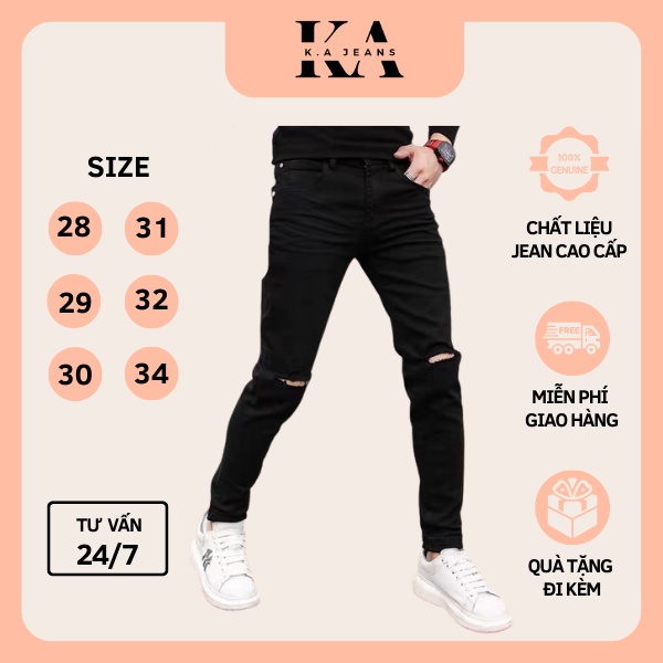 Quần jean nam, quần bò nam rách gối, màu đen trơn, dáng Slimfit thoải mái vận động QD012 - K.A Jeans