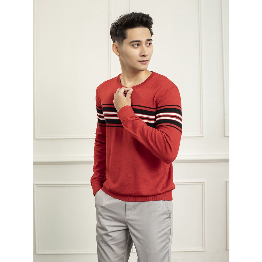 Áo len nam ARISTINO cổ tròn, họa tiết kẻ ngang, nhẹ , ấm AWO001W9 3 màu
